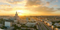 Съемка Москвы с воздуха, рассвет